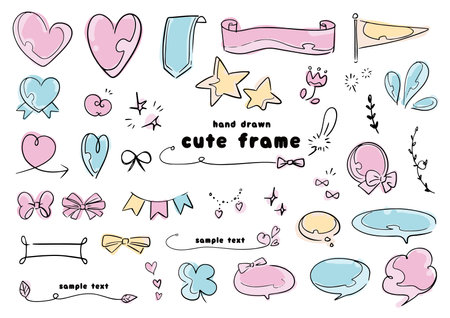 Cute hand drawn framesetのイラスト素材