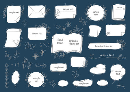 Vector set of hand drawn doodle frames, labels and tags.のイラスト素材
