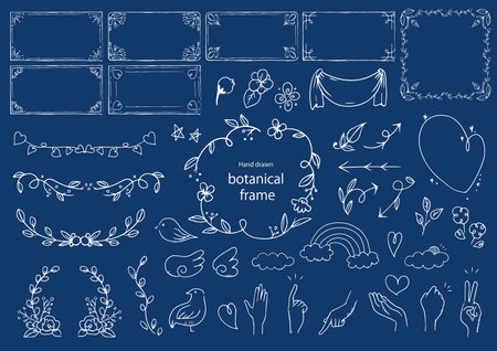 Vector set of hand drawn frames, borders and doodle elementsのイラスト素材