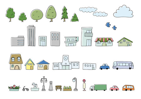 Set of different city icons, vector illustration, eps 10.のイラスト素材
