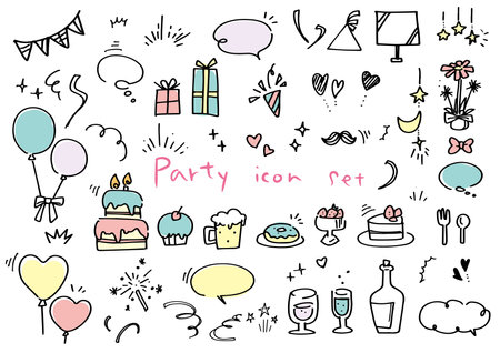 Cute Hand Drawn Party Icon Illustration Materialのイラスト素材