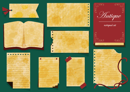 Set of vintage note papers. Vector illustration. Can be used as a backgroundのイラスト素材