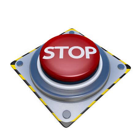 Red button stop isolated on white backgroundの写真素材