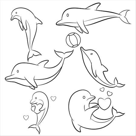dolphin from the sea Black line art vector Hand drawn illustration isolated on whiteのイラスト素材