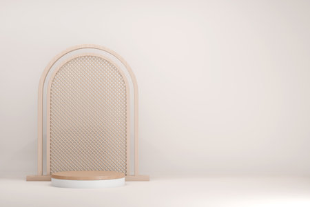 Podium wood pedestals cream abstract product presentation background 3d renderingの写真素材