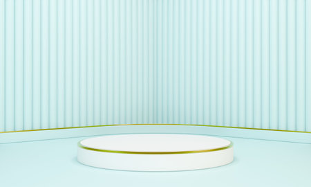 Podium, white circle , light blue background,  presentation of products Business, Mock up for the exhibitions, 3d renderingの写真素材