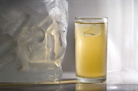 Beer and ice in Refrigerator の写真素材
