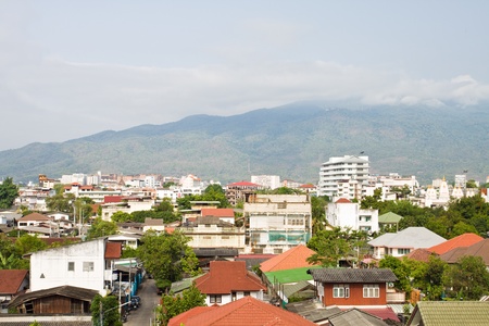 Top view of CHIANGMAI city with DOI SUTHEP mountain background at  CHIANGMAI provice,THAILAND の写真素材