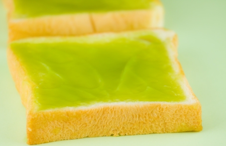 Bread Custard isolate on green backgroundの写真素材