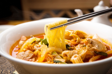 jjamppong, Chinese-style noodles with vegetables and seafood, chaomamianの写真素材