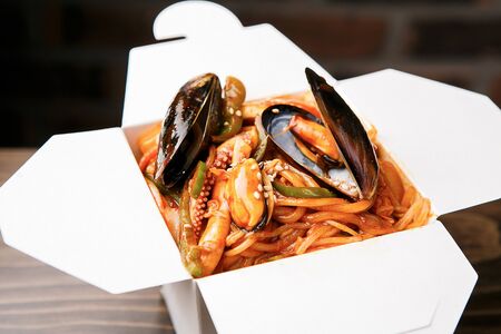 jjamppong, Chinese-style noodles with vegetables and seafood, chaomamianの写真素材