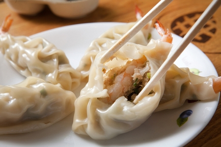 Shrimp Dumplings on plateの写真素材