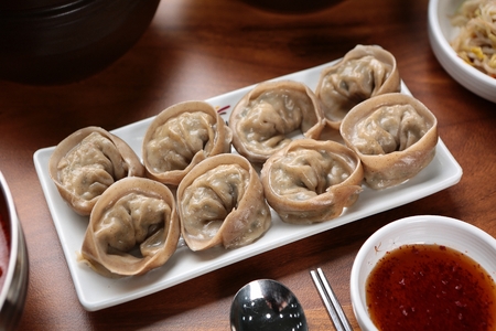 Buckwheat Dumplings on plateの写真素材