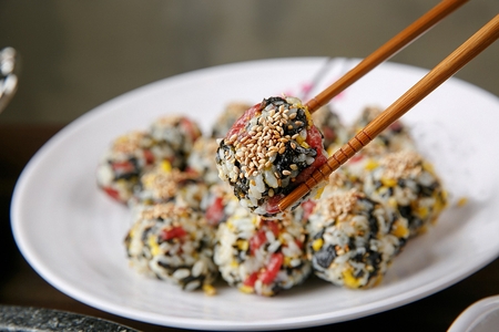 Beef riceball aka Onigiriの写真素材