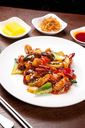 Stir-fried pork in hot sauceの写真素材