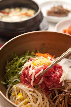 Beef Tartare Bibimbapの写真素材