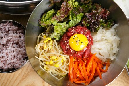 Beef Tartare Bibimbapの写真素材