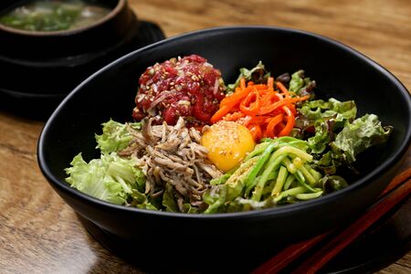 Beef Tartare Bibimbapの写真素材
