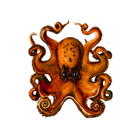 Octopus isolated on white background. Hand drawn watercolor illustration.の写真素材