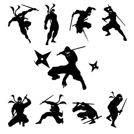 Ninjas silhouettes Vector 01のイラスト素材