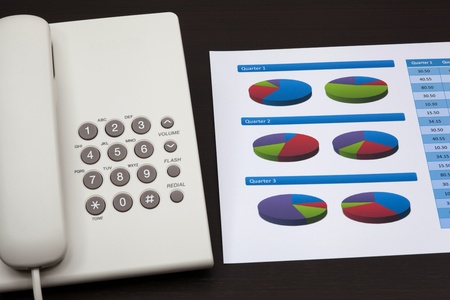 business report with telephone on a tableの写真素材
