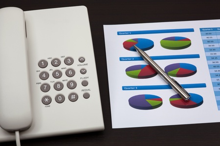 business report with telephone on a tableの写真素材