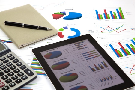 business workplace with stock market dataの写真素材