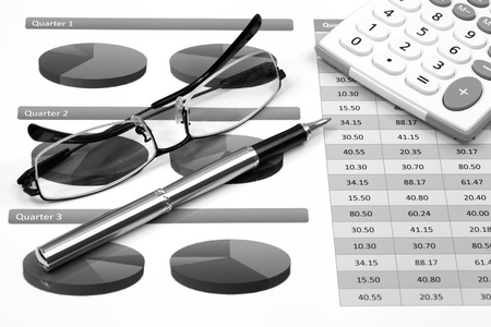 Financial graphs analysis with penの写真素材