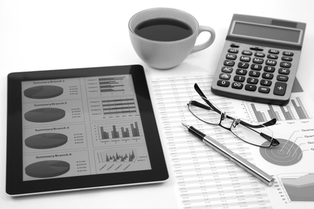 business workplace with stock market dataの写真素材