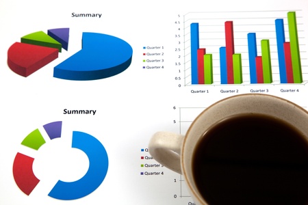 Business report with cup of coffeeの写真素材