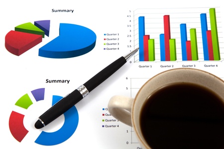 Business report with cup of coffeeの写真素材