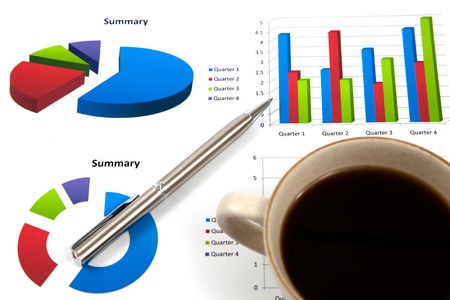 Business report with cup of coffeeの写真素材