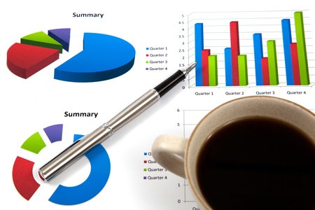 Business report with cup of coffeeの写真素材