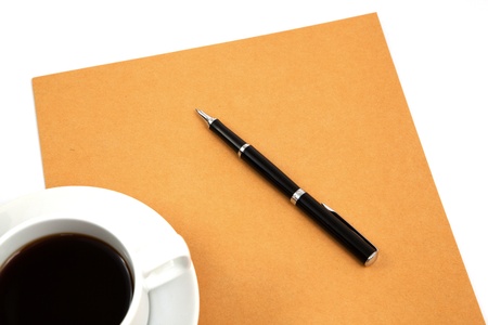 folder with coffee cup on tableの写真素材