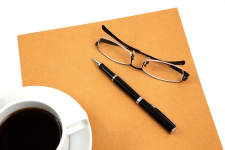 folder with coffee cup on tableの写真素材