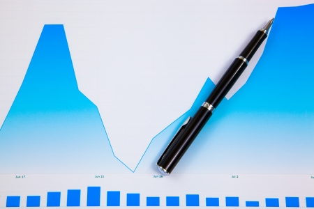 A pen on the Stock chart and financial reportの写真素材