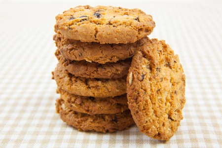 chocolate chips cookies on the clothの写真素材