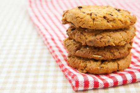 chocolate chips cookies on the clothの写真素材
