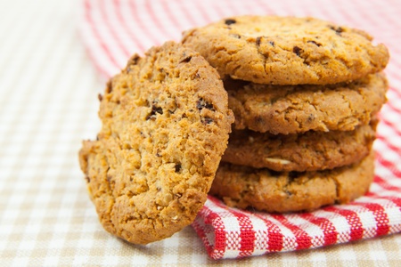 chocolate chips cookies on the clothの写真素材