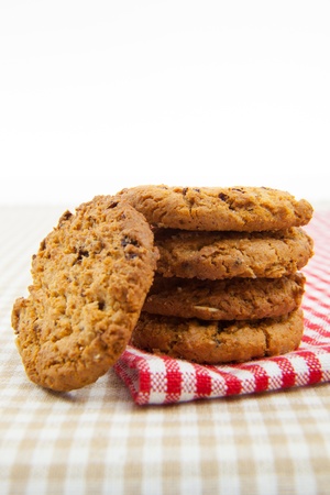chocolate chips cookies on the clothの写真素材