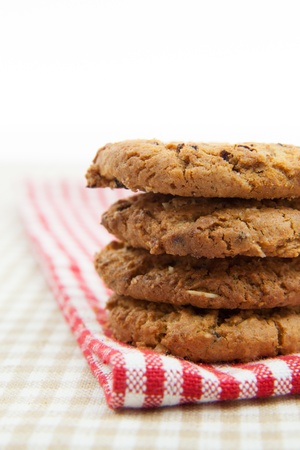 chocolate chips cookies on the clothの写真素材