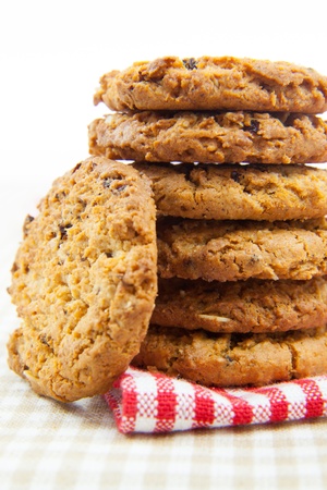 chocolate chips cookies on the clothの写真素材