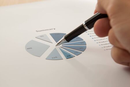 Financial graphs and charts with pen and hand