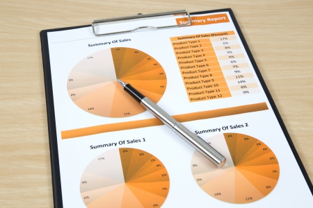 Graphs, charts, business report on table.の写真素材