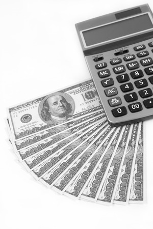 Calculator on US dollars backgroundの写真素材