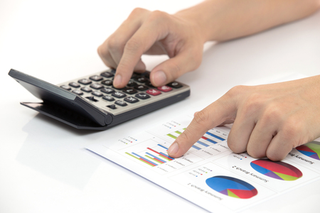 Business finance man calculating budget numbersの写真素材