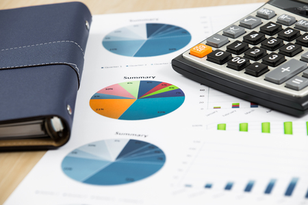 Graphs and Charts Report with calculatorの写真素材