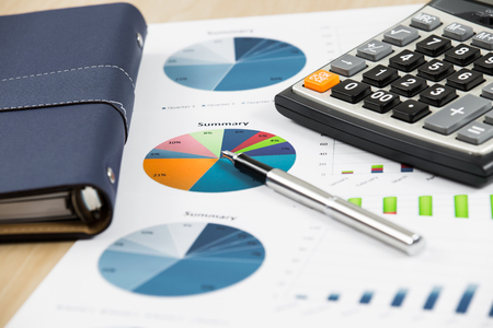 Graphs and Charts Report with calculatorの写真素材