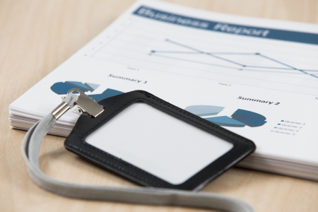 Business graph analysis report with name tag. Accountingの写真素材