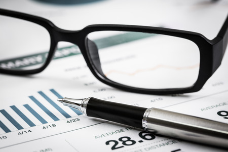 closeup glasses on financial report. Accountingの写真素材